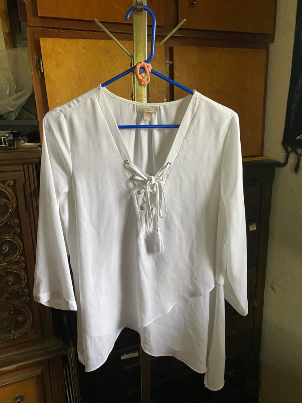 Roz & Ali White Lace-Up V-Neck Tunic